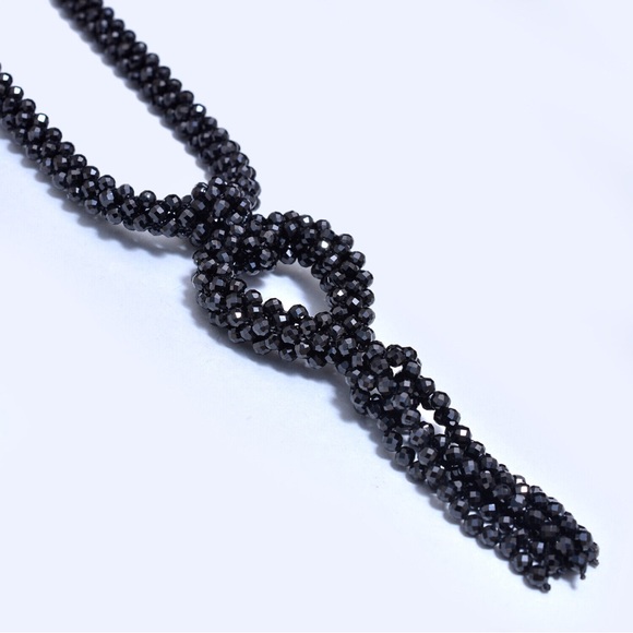 Black Spinel Faceted Round Knotted Necklace Black. Approx 30"With Pendant - Picture 1 of 9